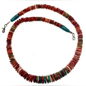 Vintage Spiny Oyster Shell Heishi Necklace Turquoise Accents Boho Southwestern